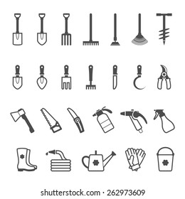 Icon set of garden tools. Vector illustration