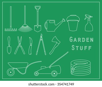 Icon set of garden tools. Vector illustration 