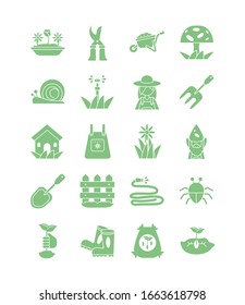 icon set of gardening concept over white background, silhouette style icon, vector illustration