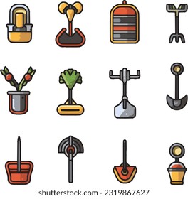 Icon set of gardening tools, landscaping tools for business or website design