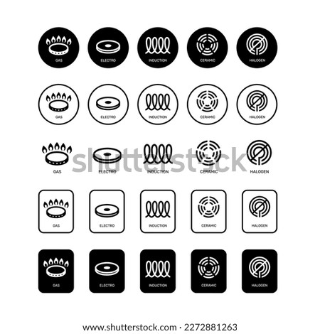 Icon set gas, electro, induction, ceramic and halogen cooking.eps