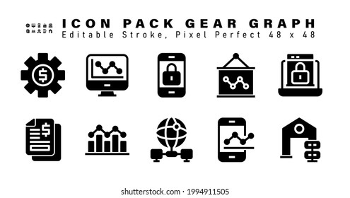 Juego de iconos de iconos de los iconos de gafas. Contiene iconos tales como bloqueo de portátiles, gráfico comercial, red global, etc. 48x48 Perfecto para píxeles