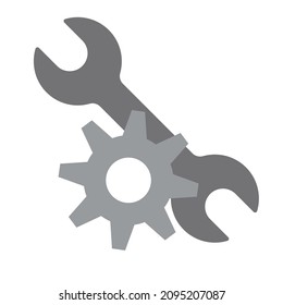 Conjunto de iconos de engranajes y spanner. Vectores sobre herramientas.
