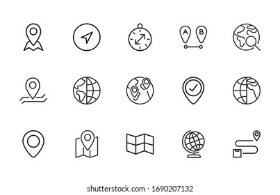 Icon set of geography. Editable vector pictograms isolated on a white background. Trendy outline symbols for mobile apps and website design. Premium pack of icons in trendy line style.
