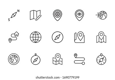 Icon set of geography. Editable vector pictograms isolated on a white background. Trendy outline symbols for mobile apps and website design. Premium pack of icons in trendy line style.
