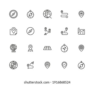 Icon set of geography. Editable vector pictograms isolated on a white background. Trendy outline symbols for mobile apps and website design. Premium pack of icons in trendy line style.