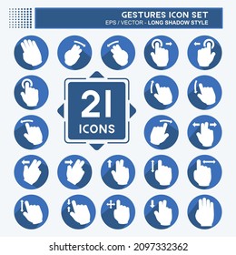 Icon Set Gestures - Long Shadow Style - Simple illustration,Editable stroke,Design template vector, Good for prints, posters, advertisements, announcements, info graphics, etc.