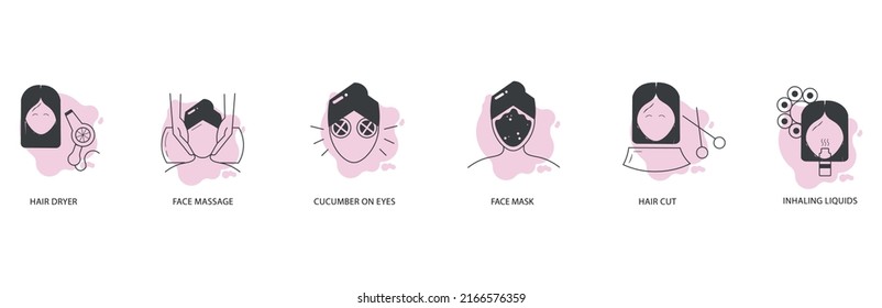 icon set of girls make up and hair dressings 