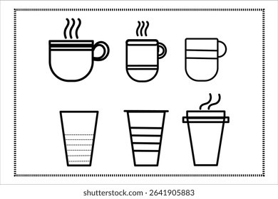 Icon set of glasses for coffee shop