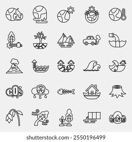 Icon set of global warming. Global warming elements. Icon in line style.
