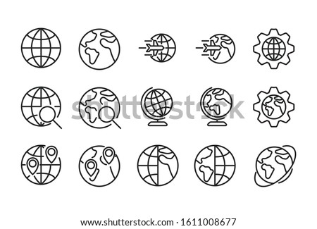 Icon set of globe. Editable vector pictograms isolated on a white background. Trendy outline symbols for mobile apps and website design. Premium pack of icons in trendy line style.