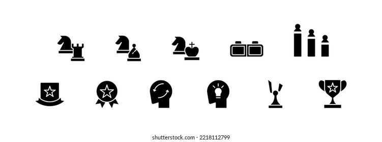 Icon set Glyph or fill Chess, figure, queen, king, bishop etc. editable fill color. 