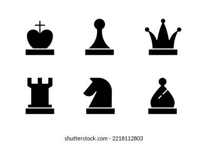 Icon set Glyph or fill Chess, figure, queen, king, bishop etc. editable fill color. 