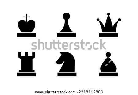 Icon set Glyph or fill Chess, figure, queen, king, bishop etc. editable fill color. 