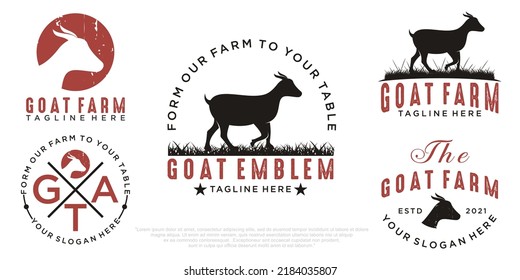 icon set goat vintage logo design template