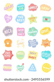 Icon set of good word badges cheer up sticker pack