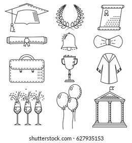 Icon set of graduation celebration. Graduation day. Vector. Illustration