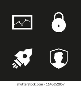 icon set with graph frame, security and launch vector illustration for graphic design and web