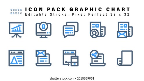 Icon Set of Graphic Chart Two Color Icons. Contains such Icons as Newsletter, Web Maintenance, Laptop Mail, Responsive Design etc. Editable Stroke. 32 x 32 Pixel Perfect