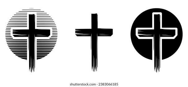 Icon set of Graphic christian cross symbol icon. Vector illustration