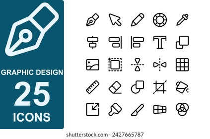 conjunto de iconos herramientas de diseño gráfico.estilo de contorno grueso.contiene mesa de trabajo,voltear vertical,voltear horizontal,herramienta de espejo,cuadrícula,regla,borrador,forma,cortar.ilustración vectorial.
