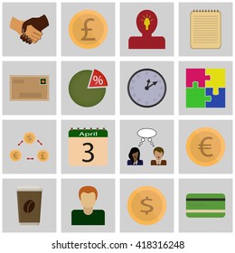 Icon set gray, square with earnings. Vector business