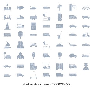 Icon set with ground transport aviation and water transportation on white background. 