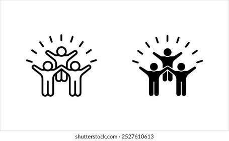 Conjunto de iconos de grupo de personas felices, equipo divertido, fiesta, expresión de alegría, Ilustración vectorial sobre fondo blanco.