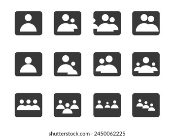 Icon set group of people in side of box cycle group