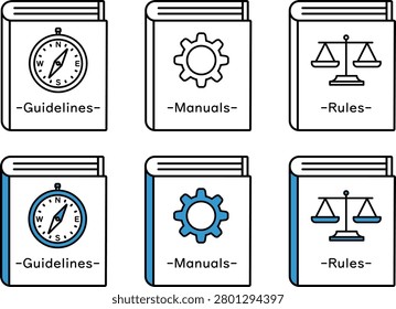 Icon set for guidelines, manuals, and rulebooks