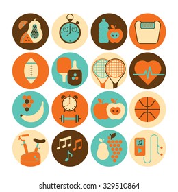 Icon set with gym and fitness silhouettes
