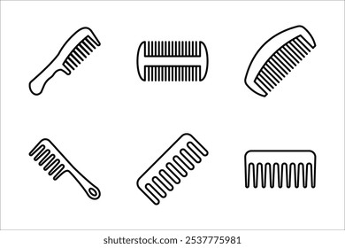 icon set peine de pelo, peine de mujer de salón, peine de barbero, cepillo de pelo y peine, Para peinar y peinar el cabello, herramientas de peinado, Ilustración vectorial sobre un fondo blanco.