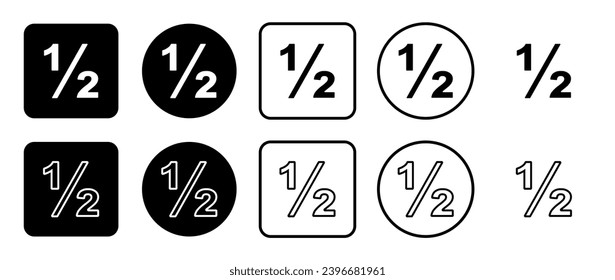 Symbolsatz eines Halbfraktionssymbols. Gefüllt, Umriss, Schwarz-Weiß-Symbole, flacher Stil.  Vektorgrafik auf weißem Hintergrund