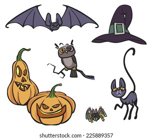 icon set halloween animals and pumpkins