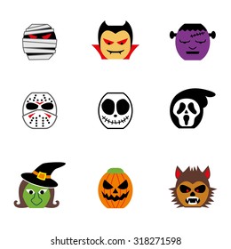 icon set of halloween characters or halloween monster faces.