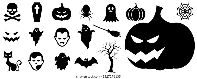 icon set halloween flat vector on white background