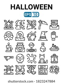 icon set of halloween in line style isolated on white background. EPS 10