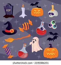 icon set halloween party celebration