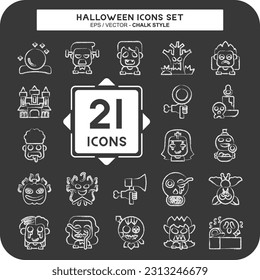 Icon Set Halloween. related to Celebration symbol. chalk Style. simple design editable. simple illustration