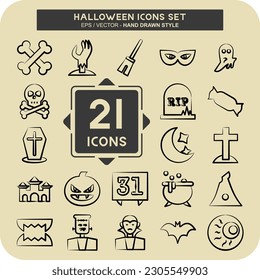 Icon Set Halloween. suitable for Halloween symbol. hand drawn style. simple design editable
