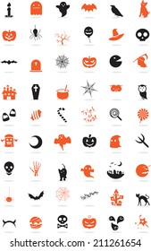 Icon Set, Halloween things with orange and grey