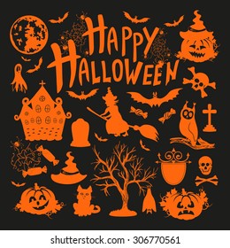 icon set for Halloweenon black background
