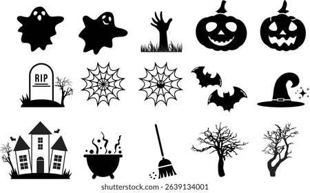 ICON SET HALOWEEN THEME VECTOR ABSTRACT BLACK OUTLINE