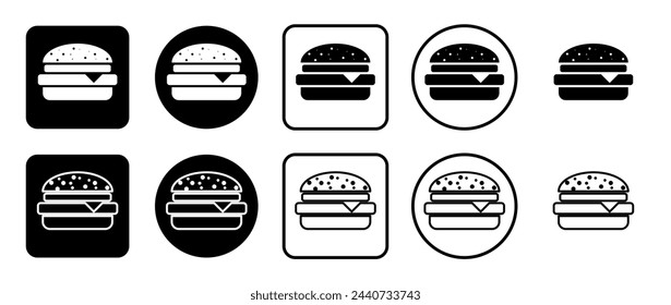 Conjunto de iconos de símbolo de hamburguesa. Relleno, contorno, conjunto de iconos en blanco y negro, estilo plano.  Ilustración vectorial sobre fondo blanco