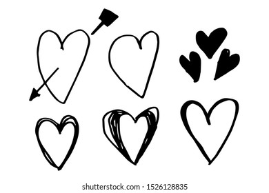 icon set of hand drawn heart, love. with different style. isolated on white background. vector illustration for concept design 