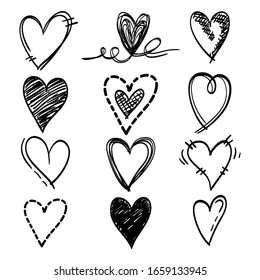 icon set of hand drawn heart, love. with different style. isolated on white background. vector illustration for concept design