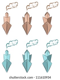 Icon set of hand drawn retro ships with smoke
