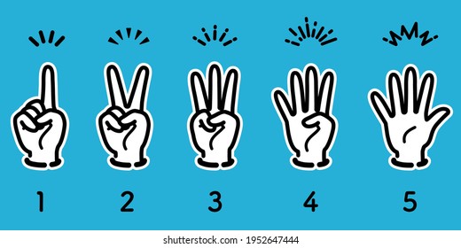 Icon set of hand gestures for number (with white border)
