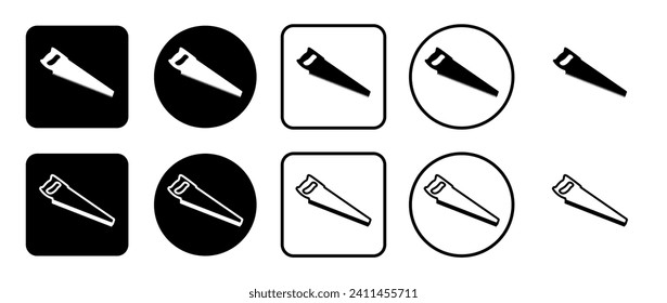 Icon set of hand saw symbol. Filled, outline, black and white icons set, flat style.  Vector illustration on white background