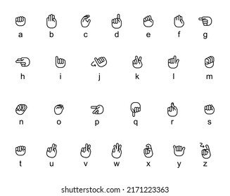 Icon Set Hand Sign Language, Editable Stroke, Sign Language Alphabet, A to Z. Let's make your design Easier